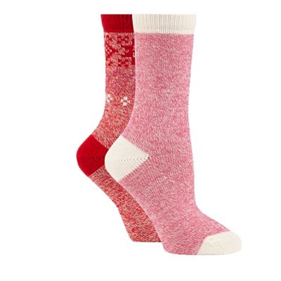 Pack of two red and pink plain and patterned thermal socks